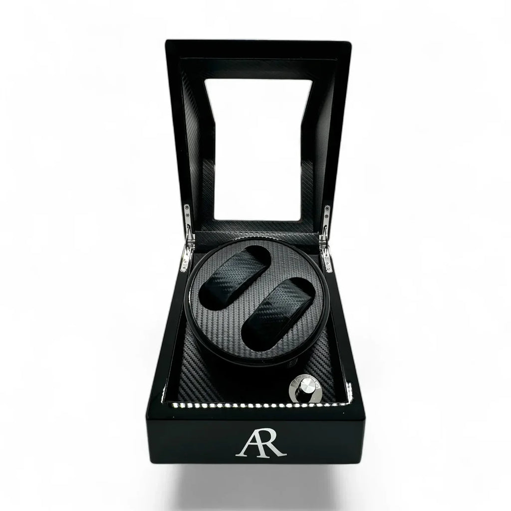 MACHER Black 2pcs automatic watch winder box (Carbon fiber guts) - Performance Driven Racing Timepieces - Richard mille, jacob&co homage Watches